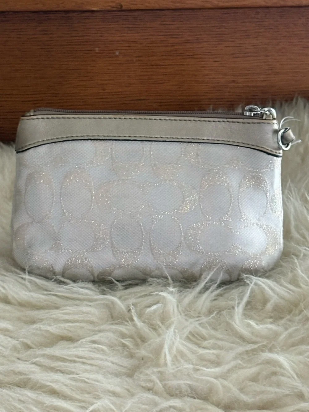 Coach Signature Pleated Wristlet - Metallic Gold